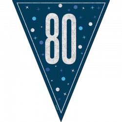 Glitz Blue & Silver 80th Birthday Bunting Banner Glitz Blue & Silver 80th Birthday Bunting Banner