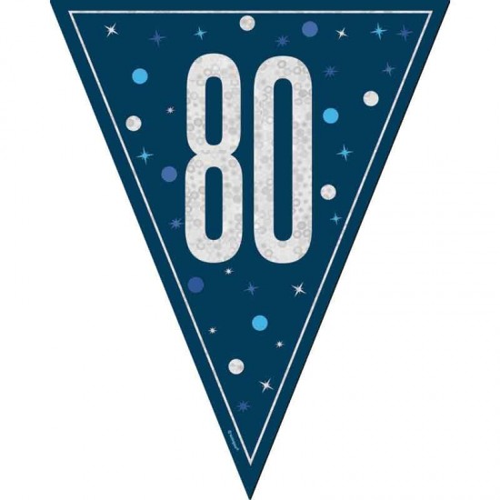 Glitz Blue & Silver 80th Birthday Bunting Banner