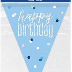 Blue and Silver Holographic Happy Birthday Flag Banner Blue and Silver Holographic Happy Birthday Flag Banner