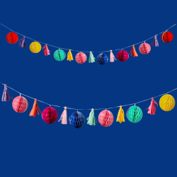 Bright Rainbow Coloured Honeycomb and Tassel Garland 2m Bright Rainbow Coloured Honeycomb and Tassel Garland 2m