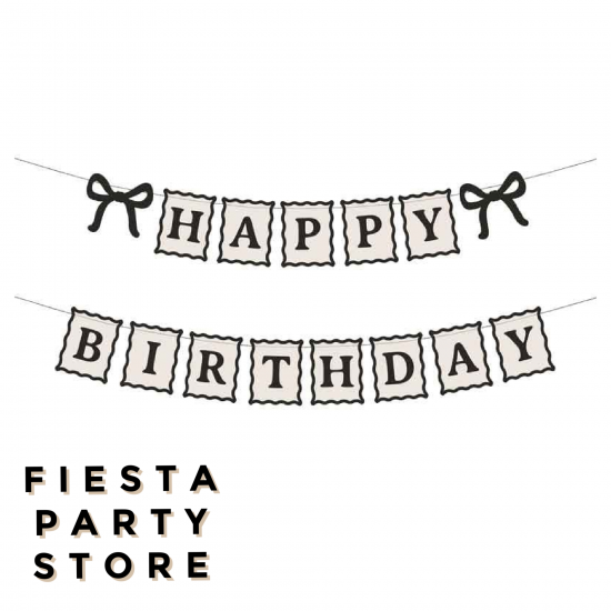 Chic Black and Cream Coquette Birthday Banner