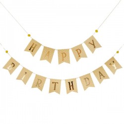 Gold Foiled Happy Birthday Flag Bunting with Pompoms Gold Foiled Happy Birthday Flag Bunting with Pompoms
