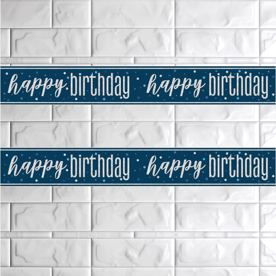 Foil Glitz Blue and Silver Happy Birthday Banner