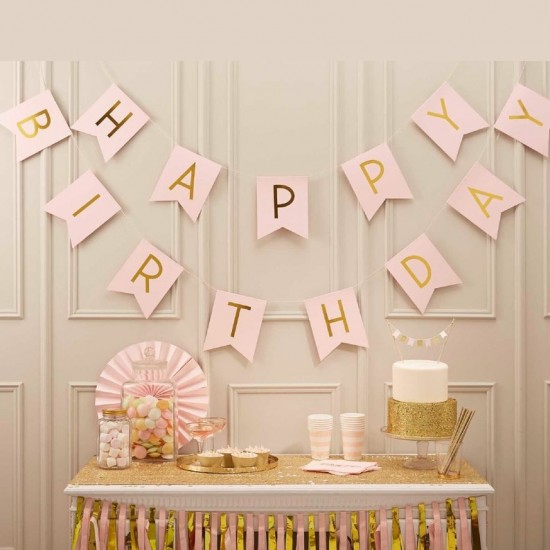 Pink and Gold Foil Happy Birthday Bunting