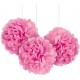 3 Bright Pink Pom Pom Balls Paper Puff Hanging Tissue Paper Pom Poms