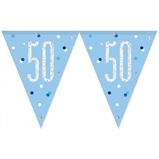 Glitz Blue & Silver 50th Birthday Bunting Banner