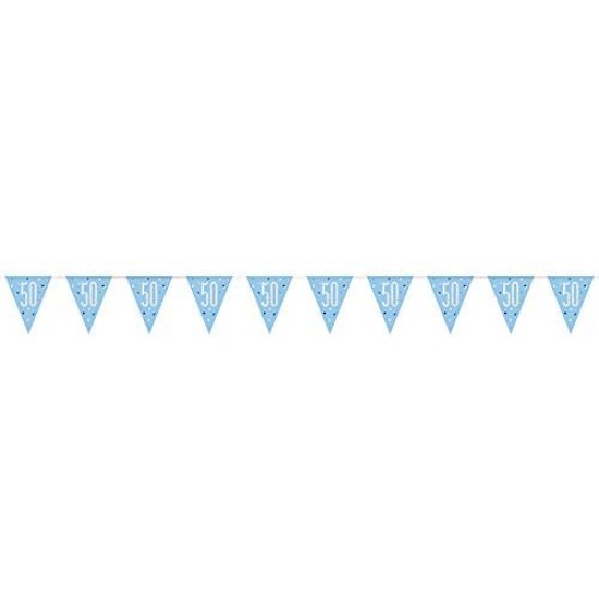 Glitz Blue & Silver 50th Birthday Bunting Banner