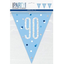 Glitz Blue & Silver 90th Birthday Bunting Banner