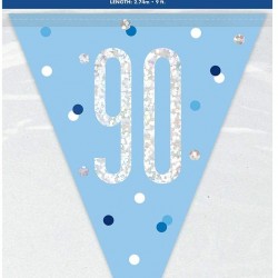 Glitz Blue & Silver 90th Birthday Bunting Banner Glitz Blue & Silver 90th Birthday Bunting Banner