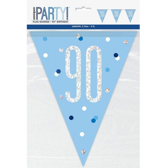 Glitz Blue & Silver 90th Birthday Bunting Banner