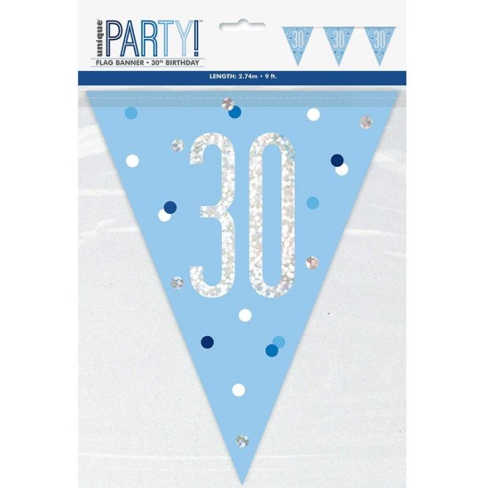 Glitz Blue & Silver 30th Birthday Bunting Banner