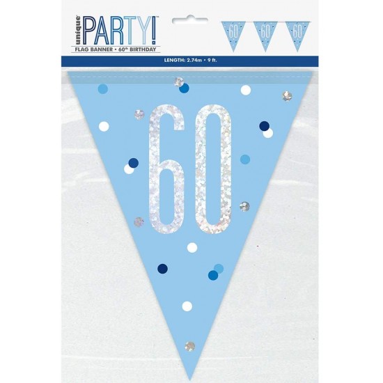 Glitz Blue & Silver 60th Birthday Bunting Banner