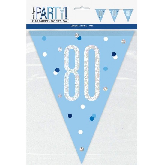 Glitz Blue & Silver 80th Birthday Bunting Banner