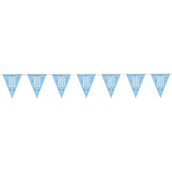 Glitz Blue & Silver 80th Birthday Bunting Banner