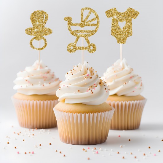12 Glitter Baby Shower Cupcake Toppers