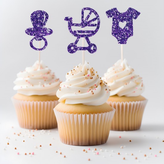12 Glitter Baby Shower Cupcake Toppers