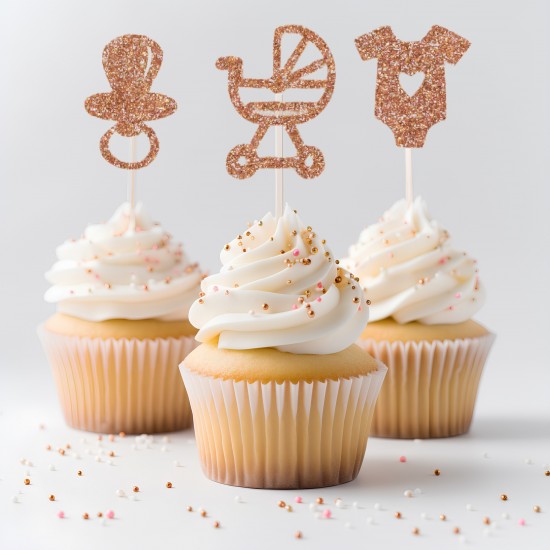 12 Glitter Baby Shower Cupcake Toppers