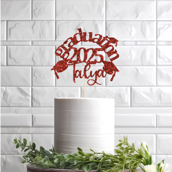 Personalised Custom Glitter Graduation Cake Topper