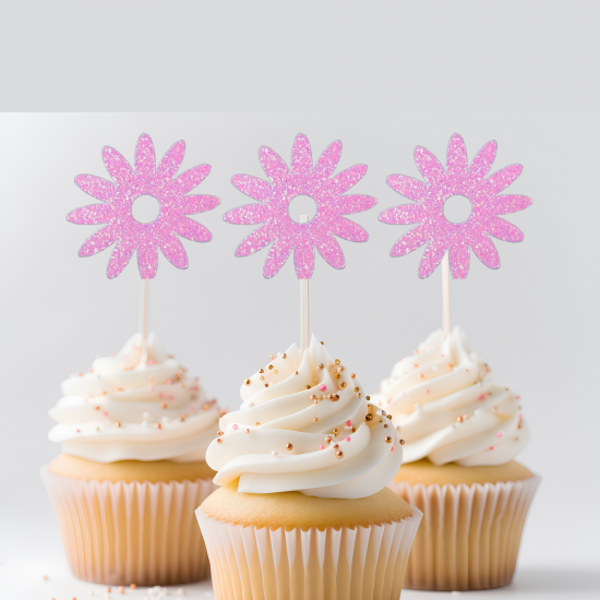 Glitter Daisy Cupcake Picks