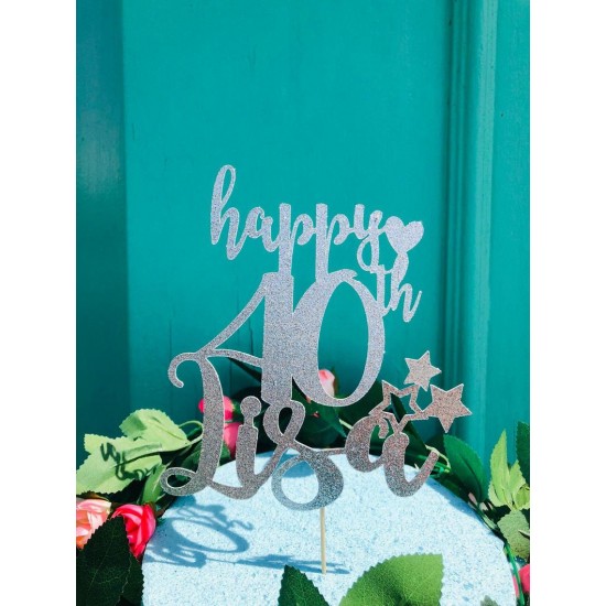 Silver Birthday Cake Topper