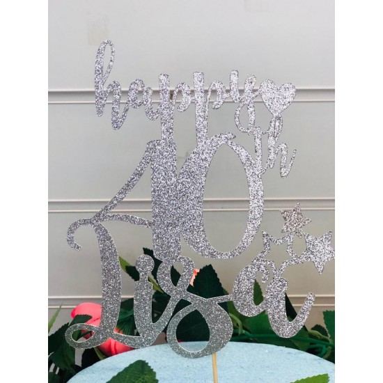 Silver Birthday Cake Topper