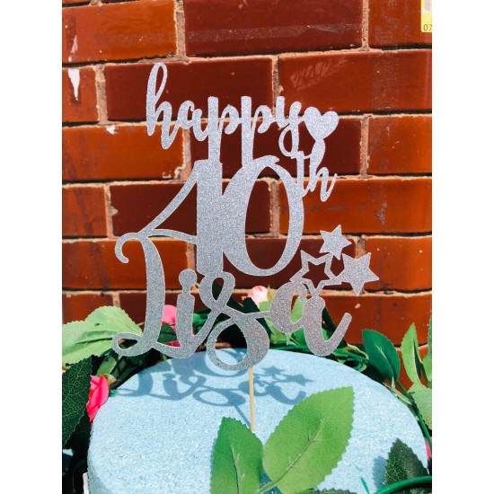 Silver Birthday Cake Topper