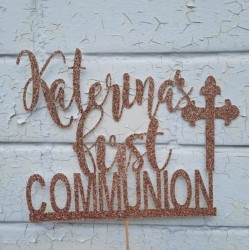 Personalised Custom Glitter Communion Cake Topper Personalised Custom Glitter Communion Cake Topper