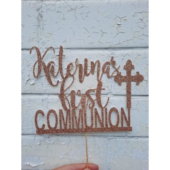 Personalised Custom Glitter Communion Party Decoration, Religious Cake Topper