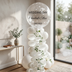 Personalized Wedding Balloon Pillar with White Roses 