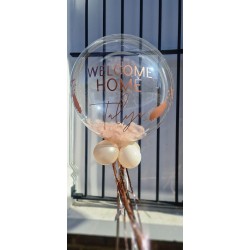 Personalised Welcome Home Balloon with Name Blush Feather Filled Bubble