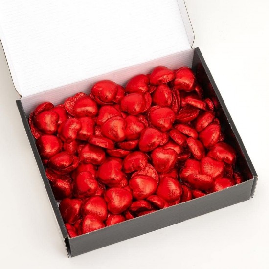 24 Red Foiled Milk Chocolate Hearts in a box