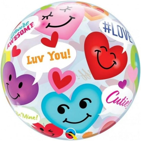 Conversation Smiley Hearts 22 Inch Bubble Balloon