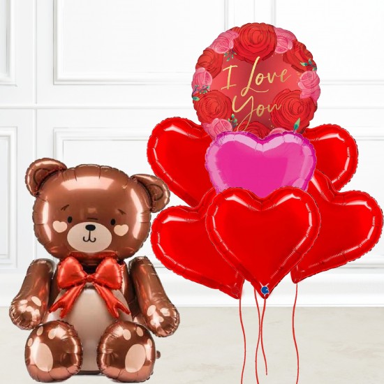 I Love You Rose Heart Balloon Set with Standing Teddy Bear Foil Balloon