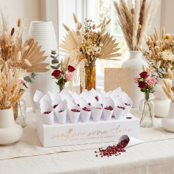Chic white confetti cone display box with 45 cones for wedding