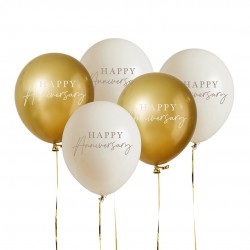 Happy Anniversary Nude and Gold Mix Balloons INFLATED Happy Anniversary Nude and Gold Mix Balloons INFLATED