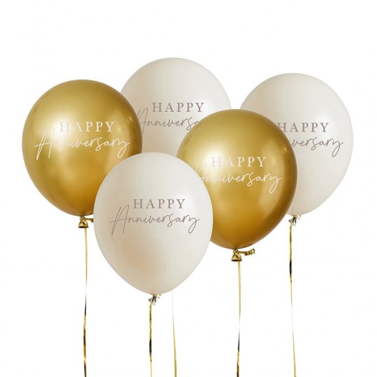 Happy Anniversary Nude and Gold Mix Balloons INFLATED Happy Anniversary Nude and Gold Mix Balloons INFLATED
