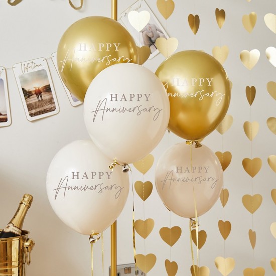 Happy Anniversary Nude and Gold Mix Balloons INFLATED Happy Anniversary Nude and Gold Mix Balloons INFLATED
